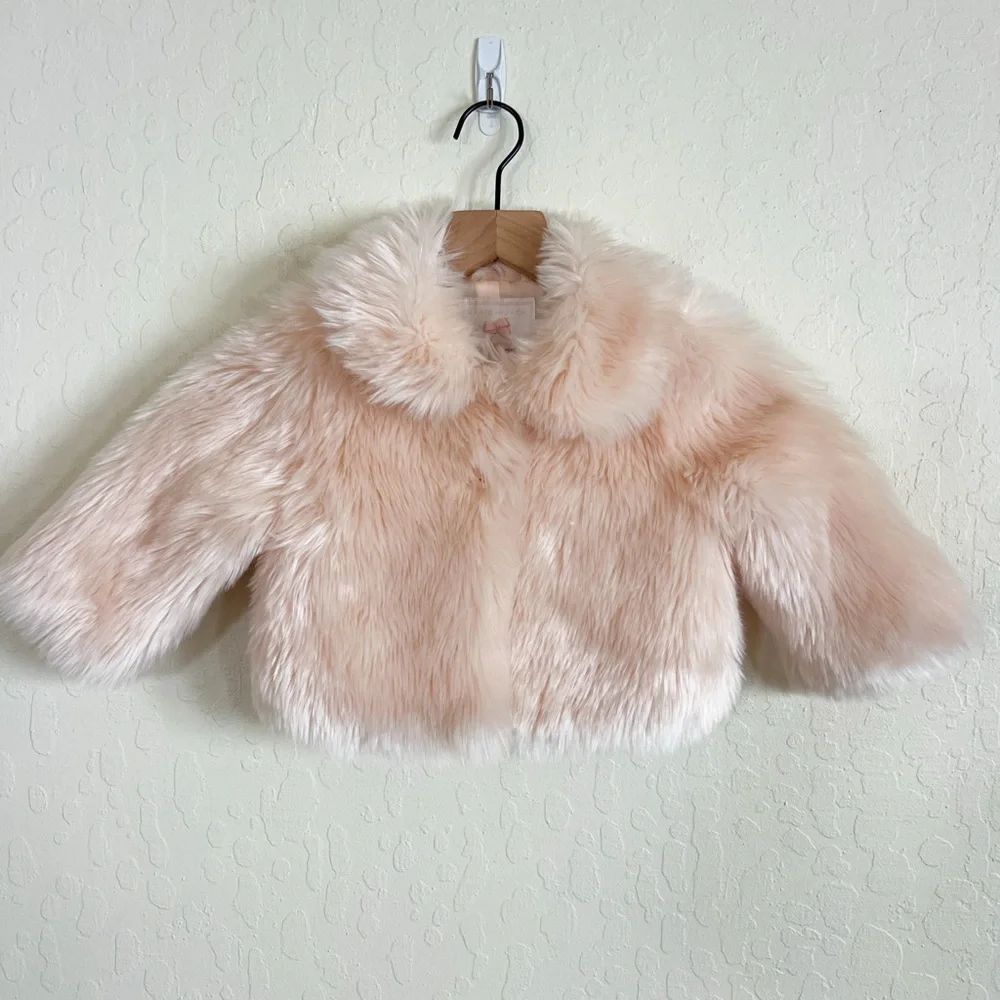 Janie and Jack Girls Faux Fur Jacket Coat 3 to 4 Years Pink Special Occasion